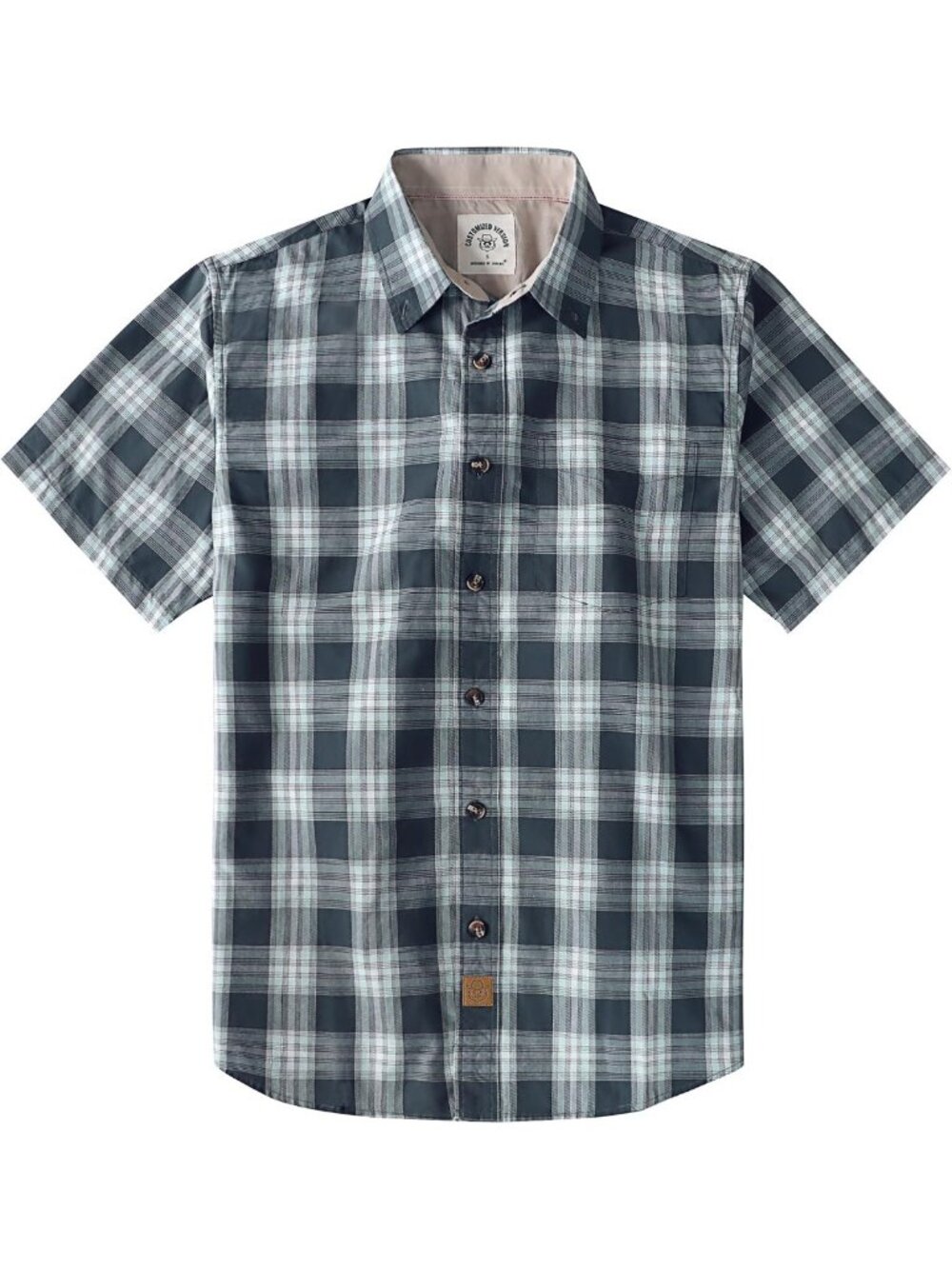 Men's Casual Short Sleeve Button-Down Shirt - 100% Cotton Plaid with Pocket